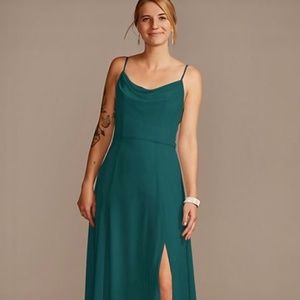 David's Bridal Cowl Neck Chiffon Dress (Size: 8)